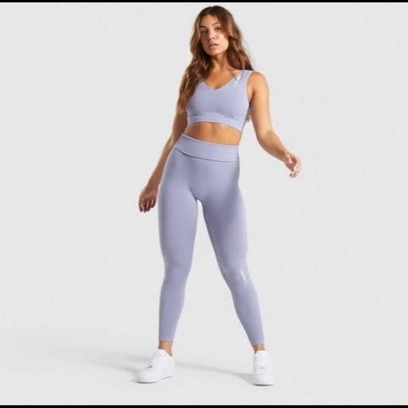 Gymshark Power Down Hugh Waisted Leggings-Steel Blue - Picture 2 of 6